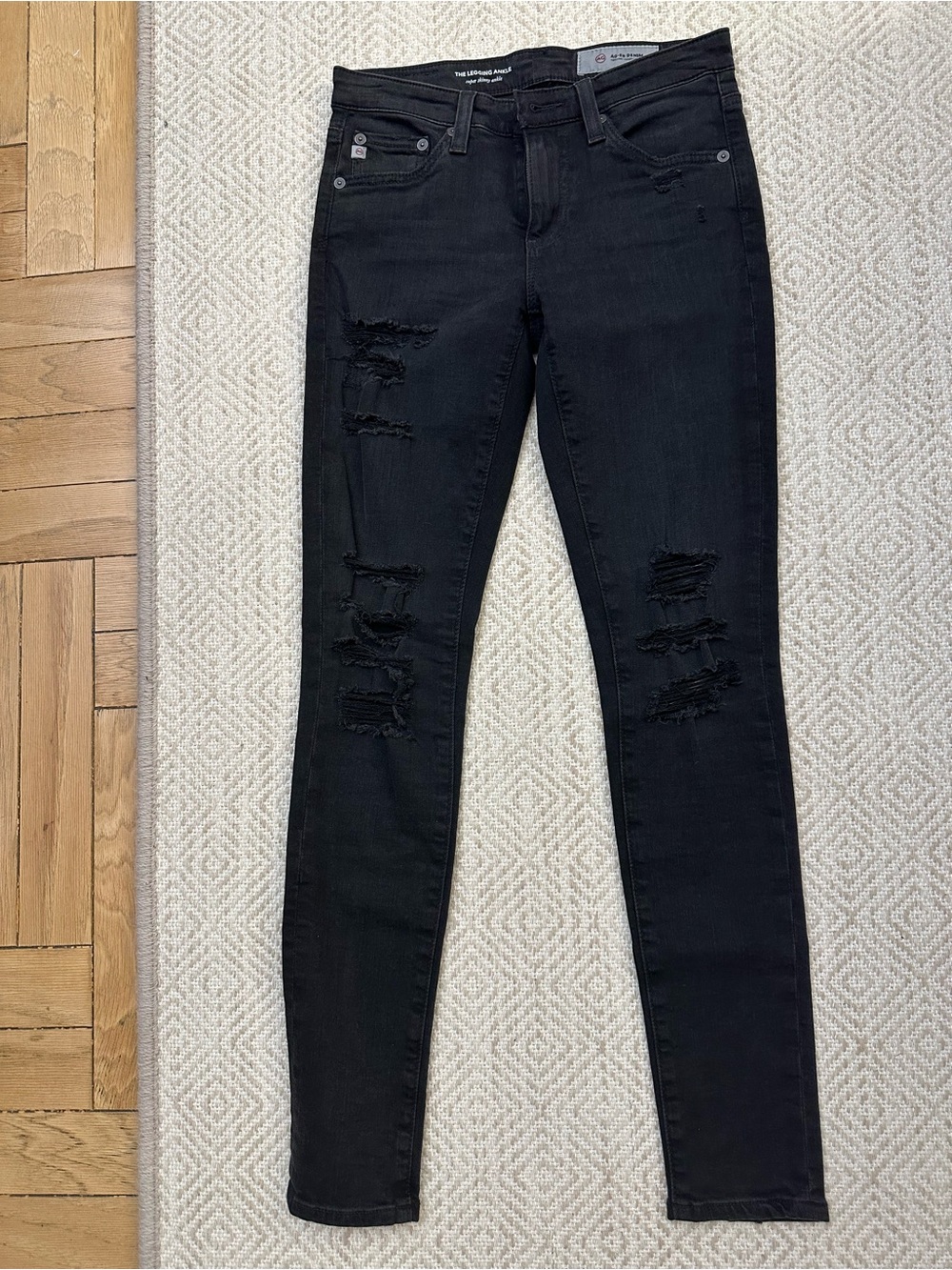 AG Adriano Goldschmied Black Distressed  “The Legging Ankle” Jeans - Size 23